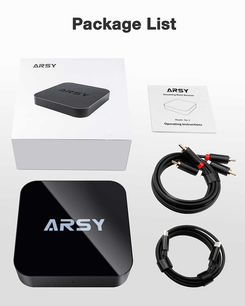 ARSY Ne-2 Streaming Music Receiver, Airplay 2 Receiver, Wireless Audio Receiver Stream Hi-Res Audio from Spotify, Tidal, Roon and More
